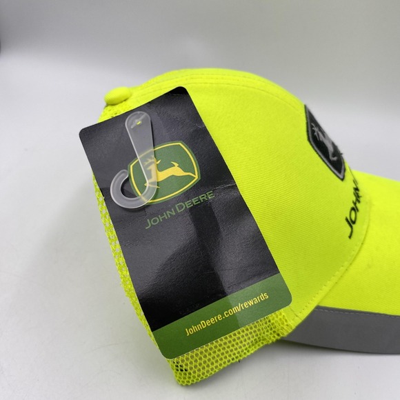 John‎ Deere Hat Cap Snap Back Neon Yellow Mesh Trucker Reflective Mens One Size - Picture 5 of 13